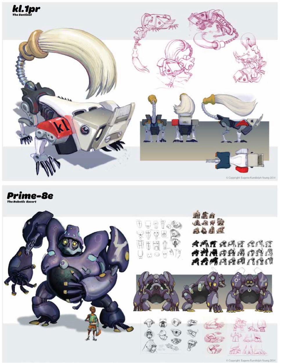 Drawings of robot concepts by Eugene Young